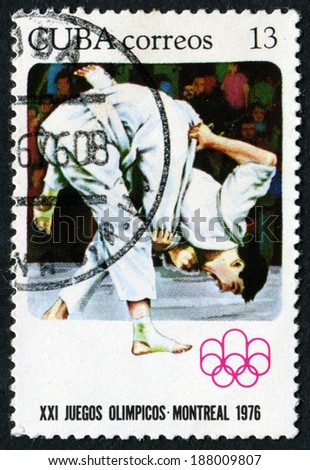 CUBA - CIRCA 1976: A stamp printed by Cuba, shows competition on judo, circa 1976.