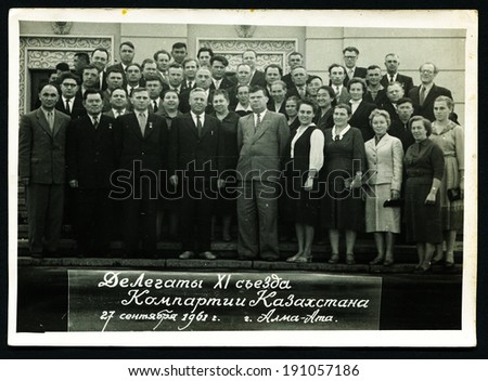 ALMATY, USSR - CIRCA 1962, Delegates of the Ninth Congress of the Communist Party of Kazakhstan on September 27. 1962. Almaty city