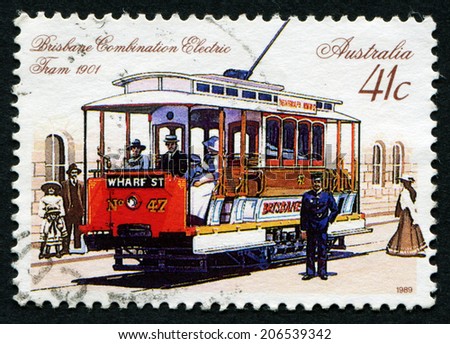 AUSTRALIA - CIRCA 1989: A Stamp printed in AUSTRALIA shows the Combination Electric Tram, Brisbane, 1901, series, circa 1989