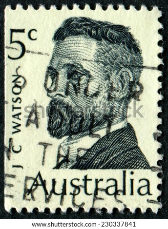AUSTRALIA - CIRCA 1969:A Cancelled postage stamp from Australia illustrating Australian Prime Ministers, issued in 1969.