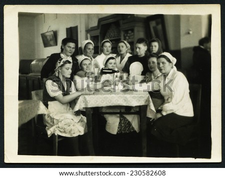 USSR - CIRCA 1970s: An antique photo shows corporate in the women's team, USSR, circa 1970s
