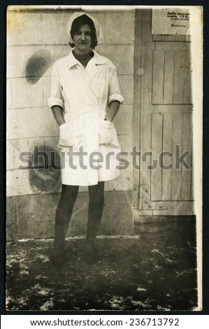 Ussr - CIRCA 1970s: An antique Black & White photo show nurse