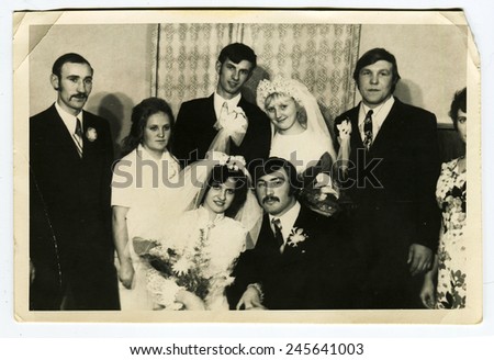 Ussr - CIRCA 1970s: An antique Black & White photo show wedding