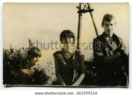 Ussr - CIRCA 1980s: An antique Black & White photo show young people