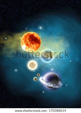 New Solar System - New Solar System Has Been Transformed! A Space Scenario With Stars, Meteorite, Sun And Planets