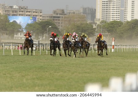Mumbai, India: April 2008: Horse Race at Mahalakshmi race course in April 2008.