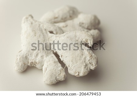 Dry Ginger Root on white background.