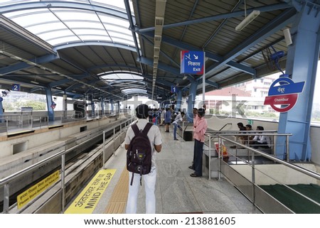 MUMBAI, INDIA - August 29th 2014:Mumbai Monorail train. Comfortable, modern , fast, new & air conditioned way of transport in Mumbai India. Modern station & platform for Monorail.