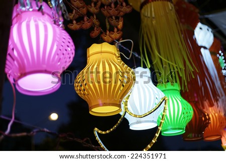 Traditional lanterns on street side shop on the occasion of Diwali festival in Mumbai, India in October 2014.