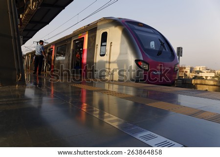 MumbaiI, India, March 15, 2015: Mumbai Metro train. Comfortable, modern , fast, new & air conditioned way of transport in Mumbai India, shot on March 15, 2015.