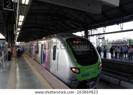 MumbaiI, India, March 18, 2015: Mumbai Metro train. Comfortable, modern , fast, new & air conditioned way of transport in Mumbai India, shot on March 18, 2015.