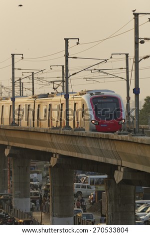 MumbaiI, India, March 24, 2015: Mumbai Metro train. Comfortable, modern , fast, new & air conditioned way of transport in Mumbai India, shot on March 24, 2015.