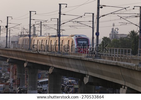 MumbaiI, India, March 24, 2015: Mumbai Metro train. Comfortable, modern , fast, new & air conditioned way of transport in Mumbai India, shot on March 24, 2015.