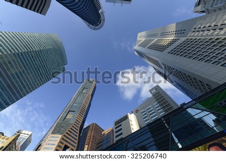 Singapore - July 25, 2015: Low angle view of Banks and Commercial buildings in Central Business District, Singapore.