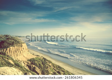 Encinitas California Ocean Shore, United States. Sandstone Cliff and the Sandy Beach