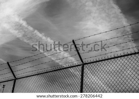 Camp Fence in Black and White. Camp Prison Fence.