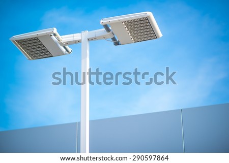 Street LED Lighting Technology. Light Pole Closeup.
