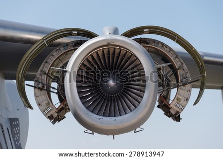 Boeing C17 jet engine with covers open