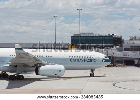 MELBOURNE, VICTORIA/AUSTRALIA, January 14TH: Image of a Cathay Pacific passenger airliner at Melbourne Airport on 14th January, 2014 in Melbourne