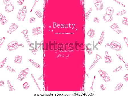 Beauty sketch background. Hand drawn vector illustration of cosmetic.