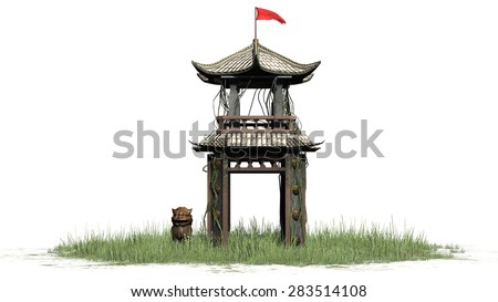 Asian pagoda tower - isolated on white background