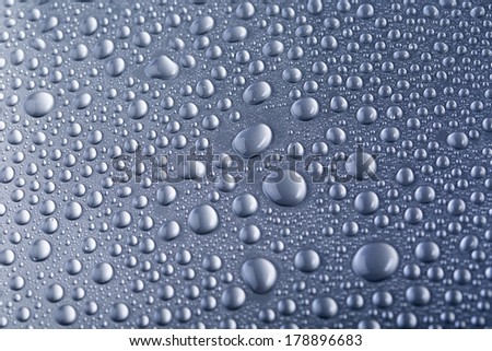 Drops of water on silver background