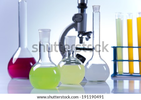 Workplace modern laboratory for molecular biology test on white background