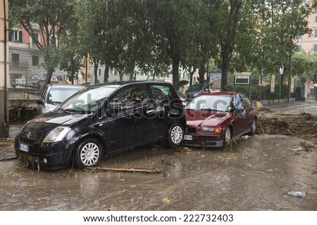 One moment of the flood which took place in Genoa, 10 October 2014