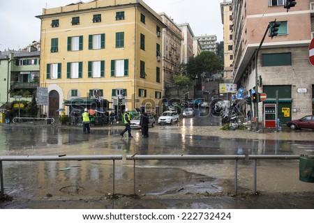 One moment of the flood which took place in Genoa, 10 October 2014