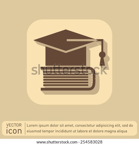 Graduate hat on the book. icon teachings. symbol of knowledge, college or high school