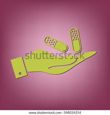 hand holding a pill tablet sign. symbol of medicine and health. icon pills and tablets .