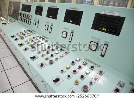 Control panels in the control room of a water treatment plant