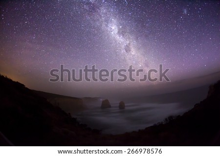 Night sky in the southern hemisphere with milky way, taken at Tweleve Apostles in Australia