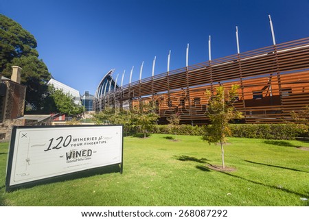 Adelaide, Australia - March 14, 2015: View of the National Wine Centre of Australia in Adelaide. It is a public exhibition building about the winemaking industry and a popular tourist attraction.