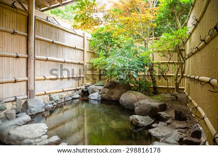 Outdoor onsen, japanese hot spring with trees