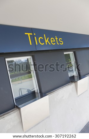 Closed ticket counters outside a sports stadium