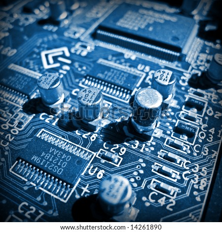 Blue Electronic Circuit Close-Up. Macro Background Stock Photo ... Blue Electronic Circuit Close-Up. Macro Background Stock Photo ...