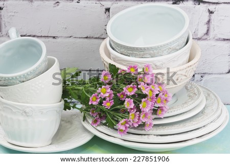 tableware  flower mugs plates shabby chic retro vintage tenderness spring