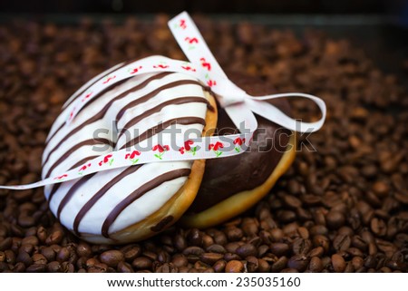 chocolate donuts coffee beans sweet dessert selective soft focus