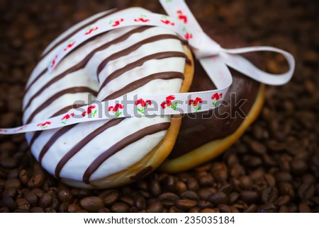 chocolate donuts coffee beans sweet dessert selective soft focus