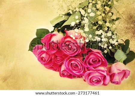 bouquet of pink roses floral background is love tenderness vintage retro selective soft focus