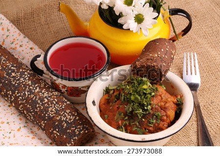 chakhokhbili braised chicken in tomato sauce with onions brown bread with poppy compote juice diet vitamin breakfast lunch dinner health home kitchen organic eco low weight