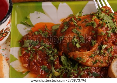 chahohbili braised chicken in tomato sauce with onions vitamins diet lunch meal breakfast health home kitchen organic eco low weight