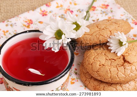 compote juice with daisies almond biscuits morning breakfast lunch dinner home kitchen organic health eco rustic kitchen