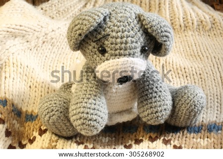 knitted toy bear hand made retro vintage