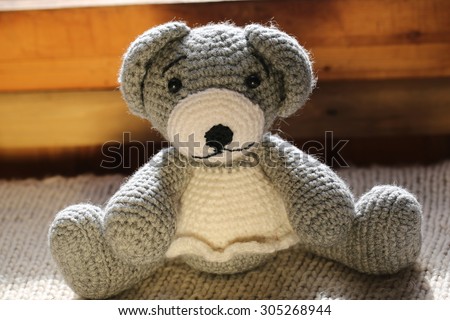 knitted toy bear hand made retro vintage