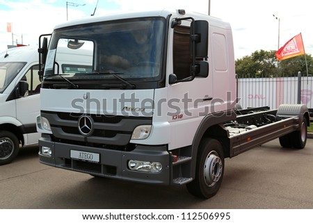 KIEV - SEPTEMBER 7: White Mercedes-Benz Atego at yearly automotive-show \