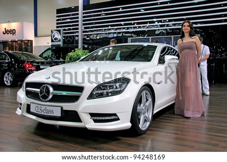 stock photo KIEV SEPTEMBER 10 White MercedesBenz CLSclass