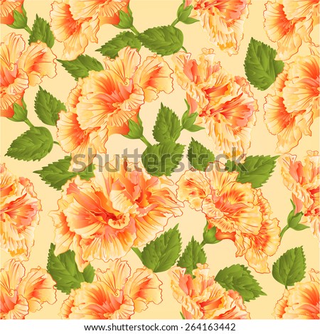 Seamless texture yellow hibiscus Tropical flowers Yellow background vector \
illustration