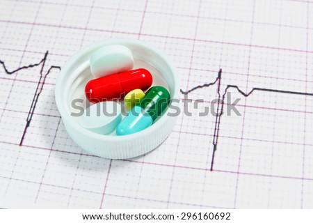 Medical still-life with cardiogram and pills